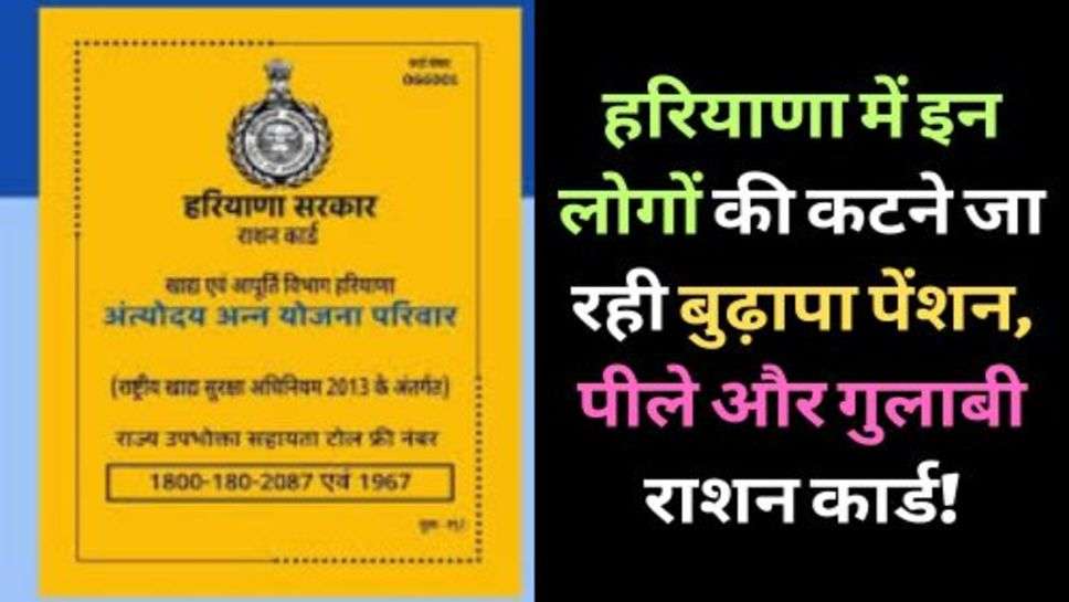 Haryana : हरियाणा में इन लोगों की कटने जा रही बुढ़ापा पेंशन, पीले और गुलाबी राशन कार्ड!