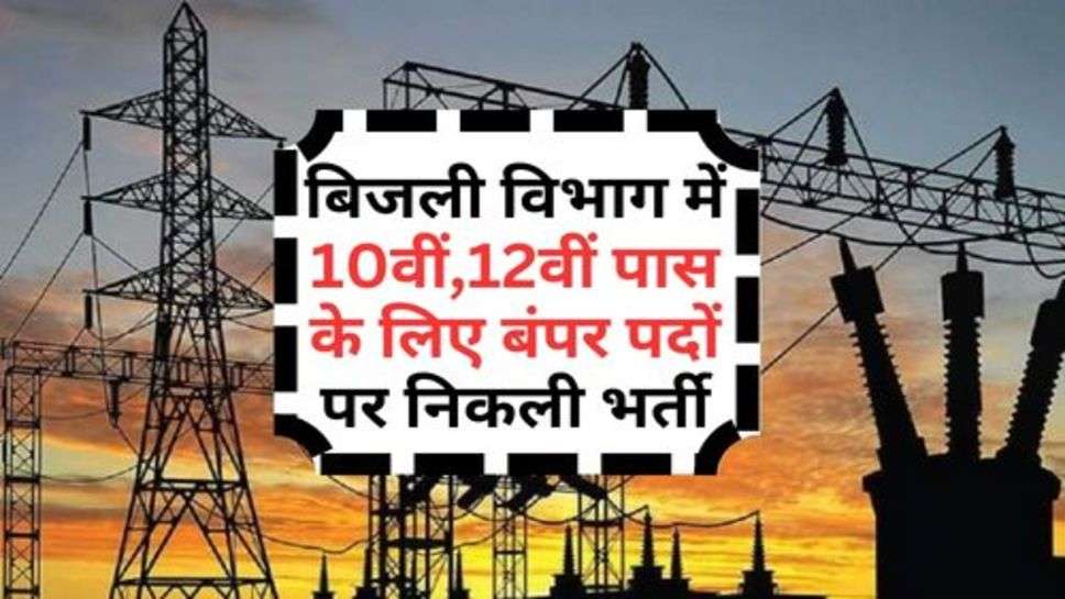 Electricity Department : बिजली विभाग में 10वीं,12वीं पास के लिए बंपर पदों पर निकली भर्ती, आज ही करें आवेदन