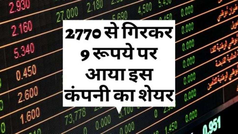 Stock Market : निवेशकों को बड़ा झटका, 2770 से गिरकर 9 रूपये पर आया इस कंपनी का शेयर